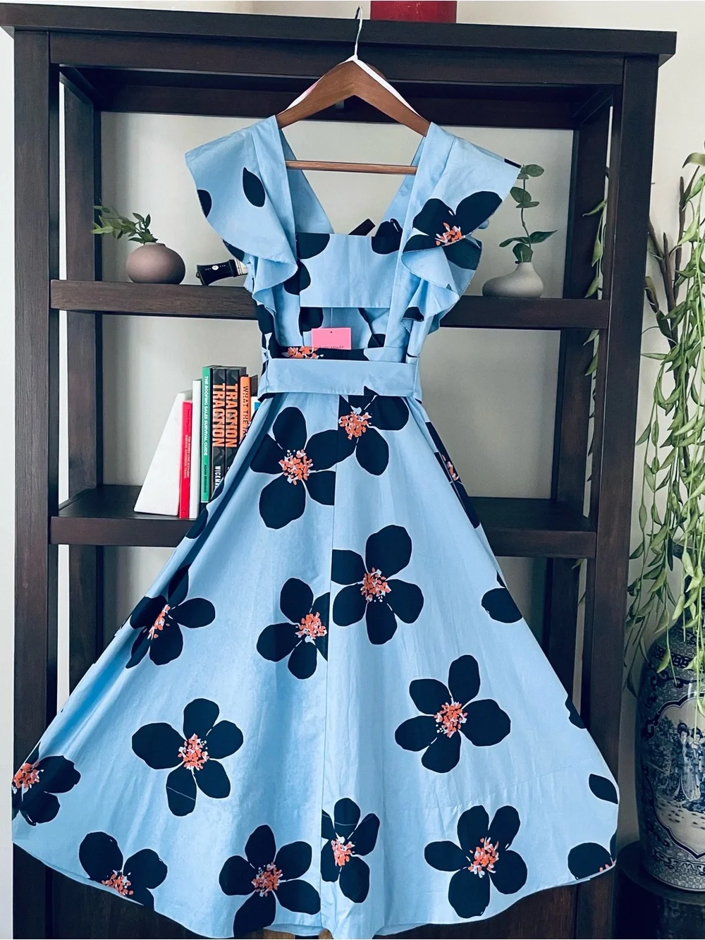 Kate Spade Grand Flora Poplin Midi Dress NWT Size 2 Blue Heron Cutout Back